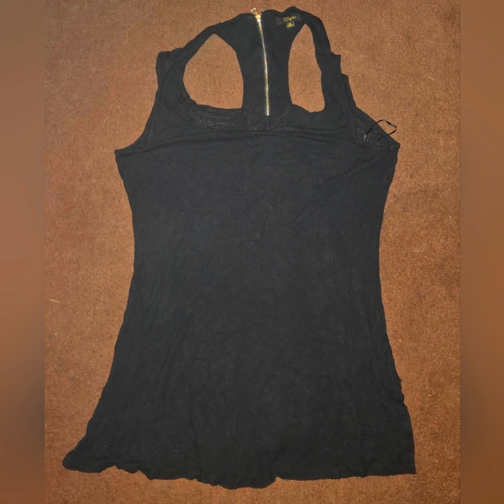 Black zipper back long tank